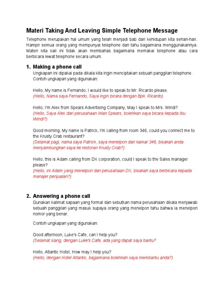 Panduan Pesan Telepon Sederhana | PDF