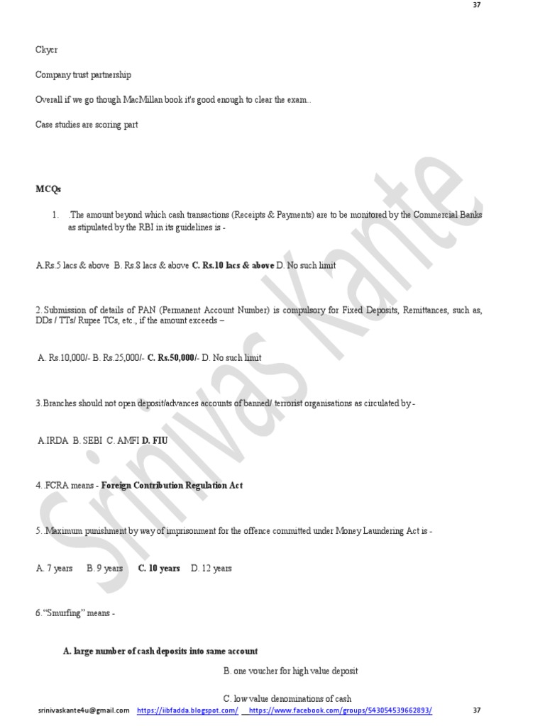 AML& KYC Questions | PDF | Money Laundering | Banks