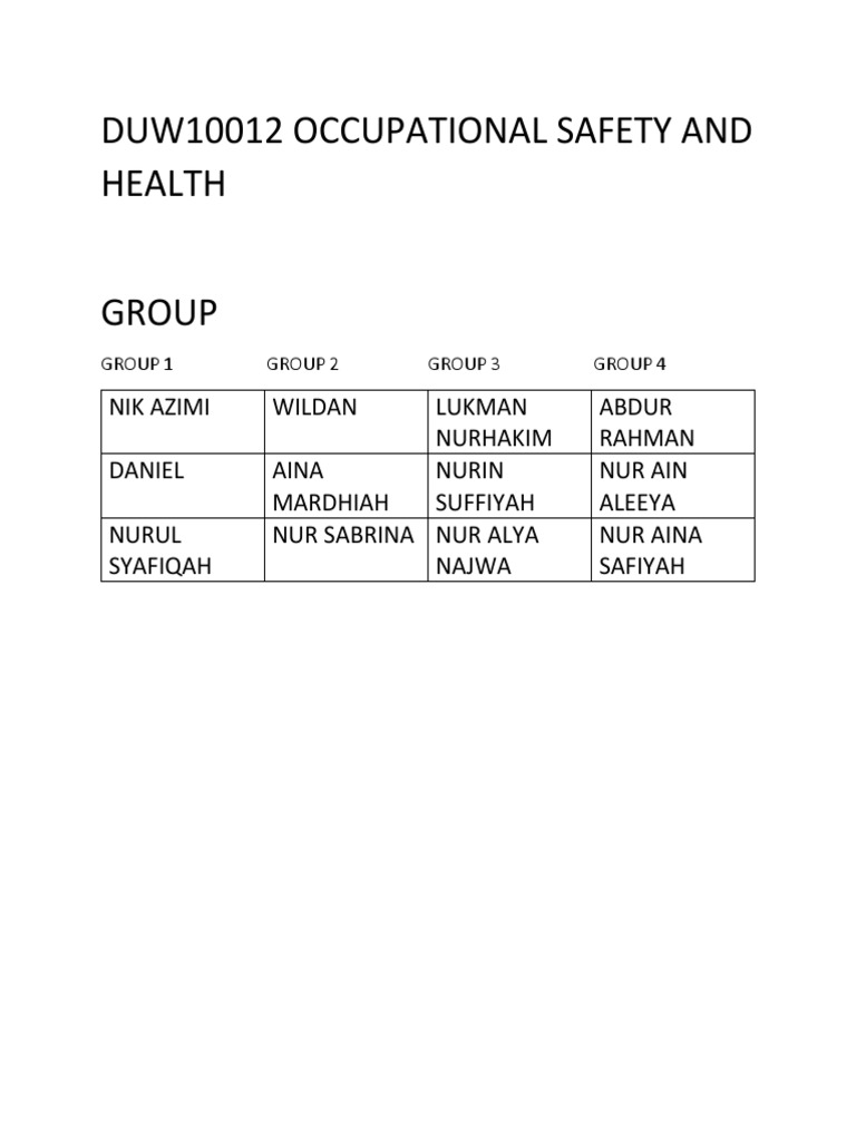 Duw10012 Occupational Safety and Health PDF