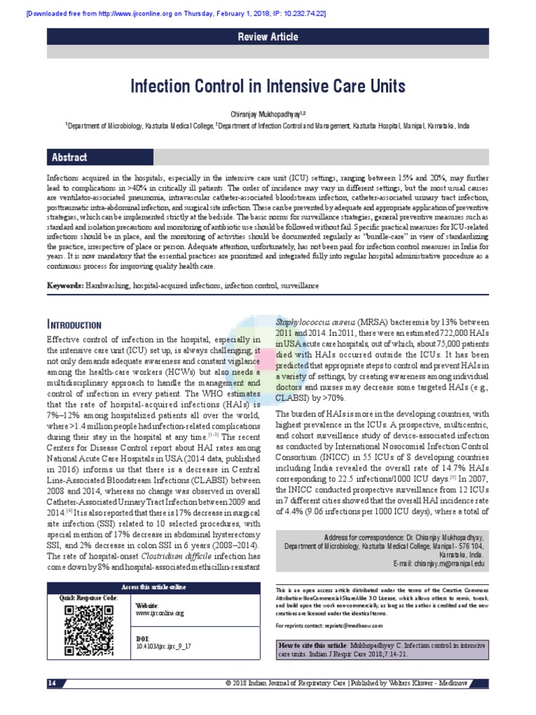 Infection Control in Intensive Care Units | PDF | Intensive Care Unit ...