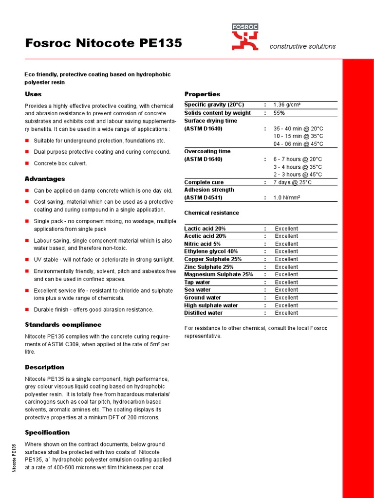 Nitocote PE135 UAE | PDF | Concrete | Coating