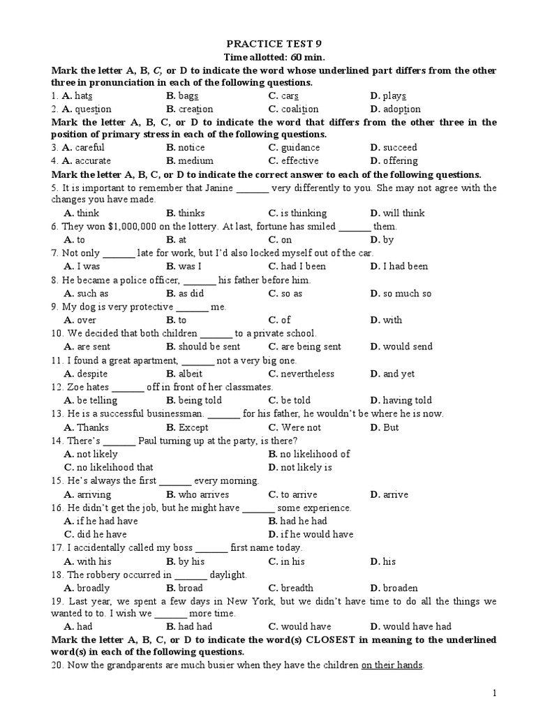 Practice Test 9 Pdf Motivation Motivational