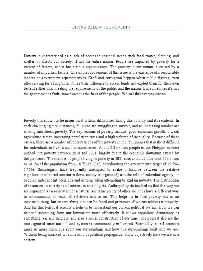 Living Below The Poverty | PDF | Poverty | Poverty &amp; Homelessness
