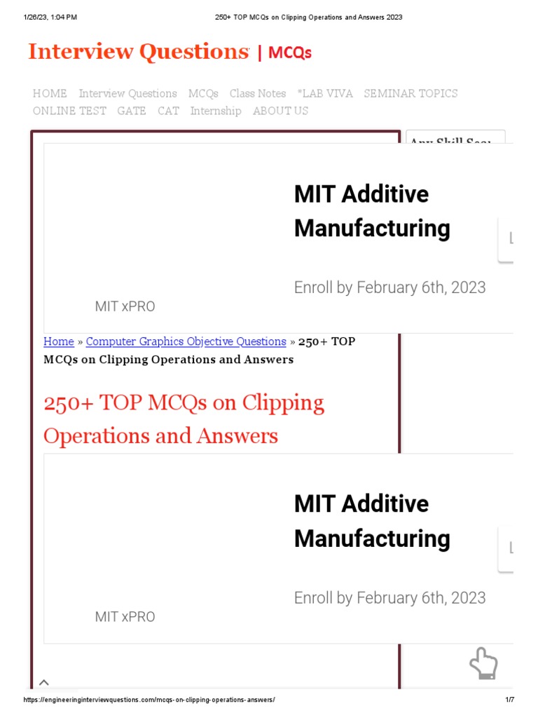 Top MCQs on Clipping Operations PDF Multiple Choice Digital