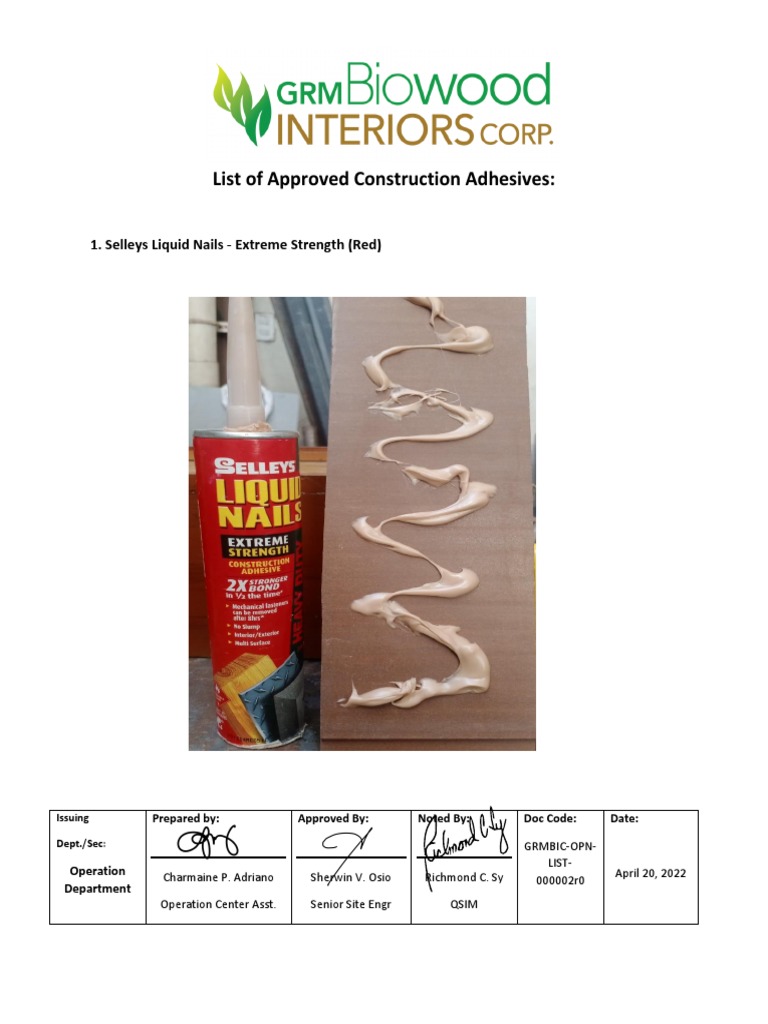 GRMBIC List of Approved Construction Adhesives Rev.00 Signed PDF