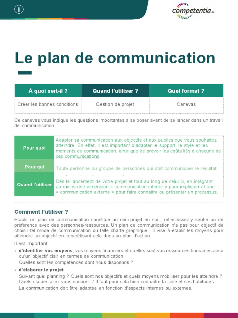 Plan de communication pour projets | PDF | la communication | Gestion ...