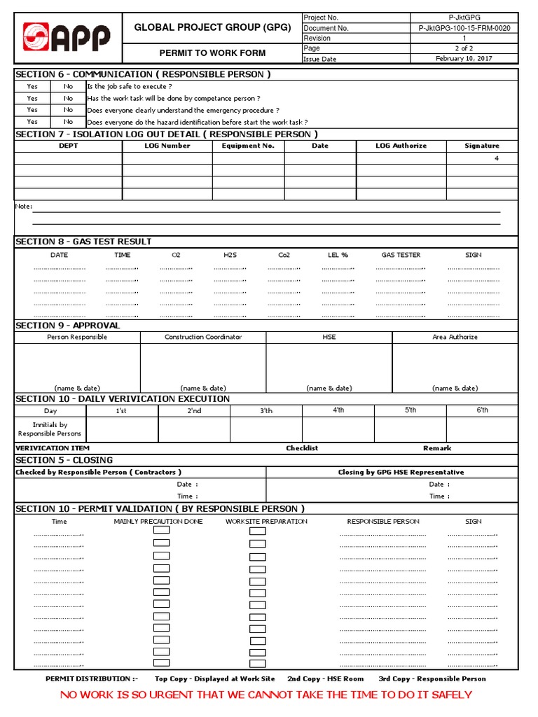 PTW Form 2-1-1 | PDF | Safety