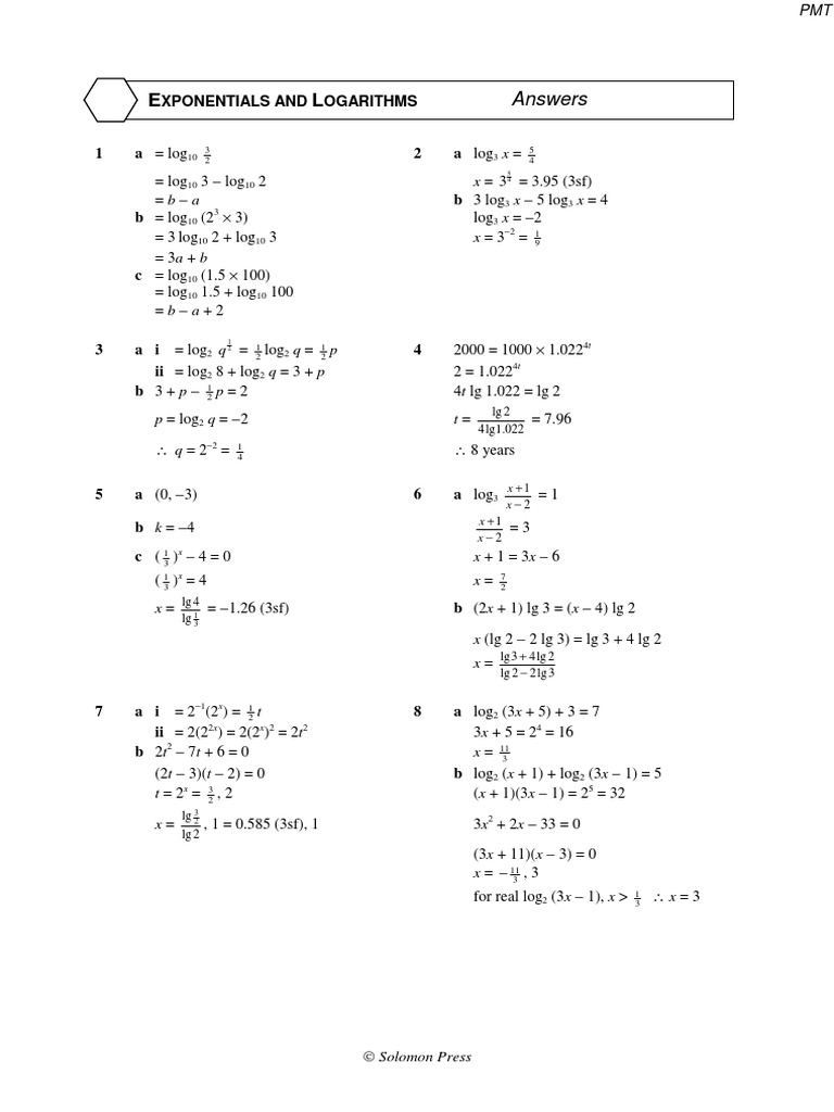 Logarithmic and Exponential Word Problems Solutions with Explanations