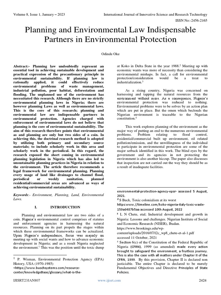 Planning and Environmental Law Indispensable Partners in Environmental Protection PDF