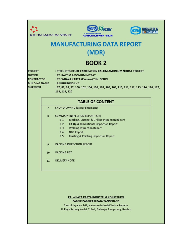 Manufacturing Data Report for Kaltim Project | PDF