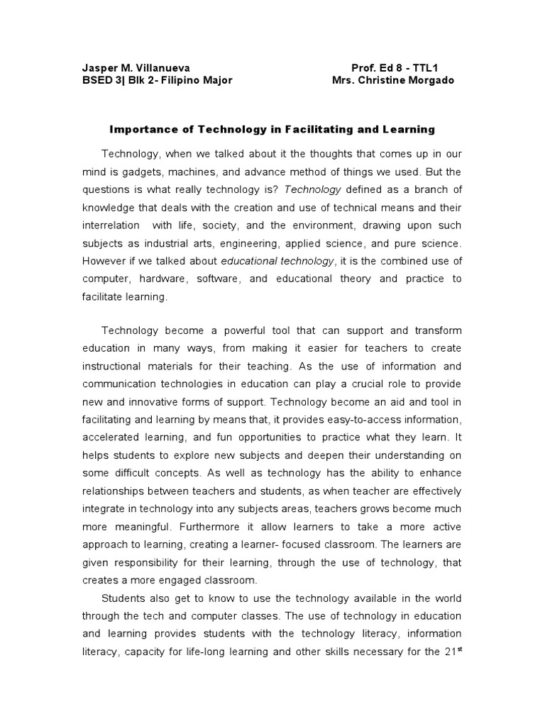 Importance of Technology in Facilitating Learning - Jasper M ...