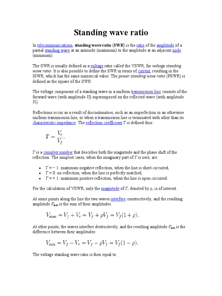 Standing Wave Ratio PDF Transmission Line Physical Quantities
