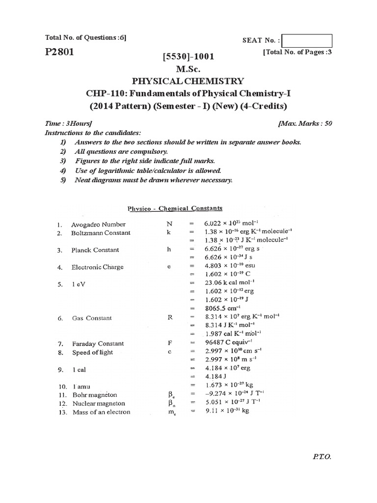 M.SC (Chemistry) 2013 2014 Pattern PDF Reaction Rate Chemical