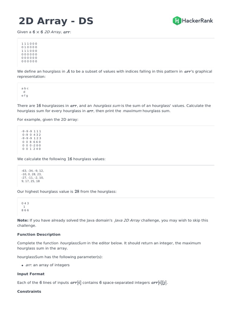 Maximum Hourglass Sum in 2D Array | PDF | String (Computer Science ...