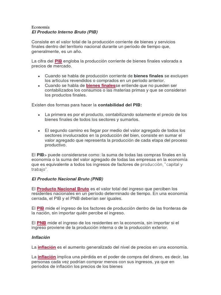 Conceptos Clave de Economía y PIB | PDF | Microeconomía | Producto ...