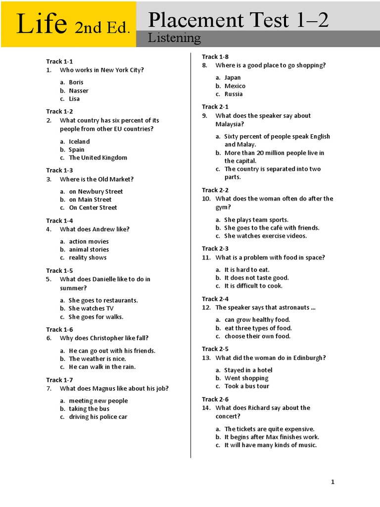 Placement Test: Listening Exercises | PDF