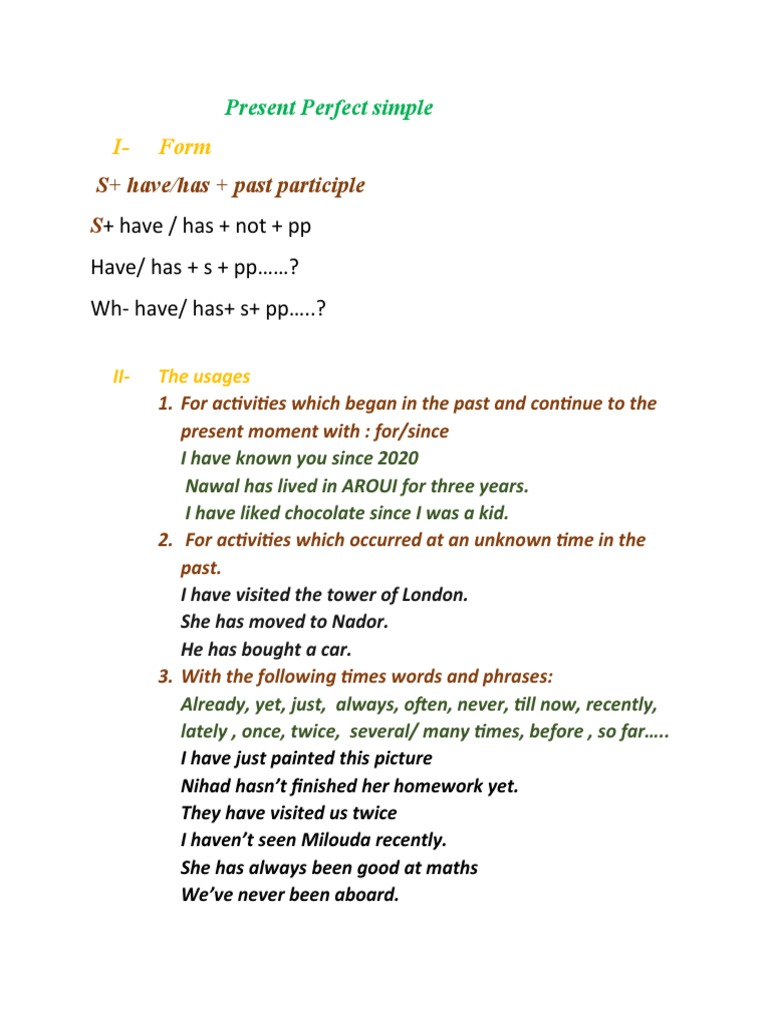 Present Perfect Simple Teams 2022 | PDF | Perfect (Grammar) | Language ...