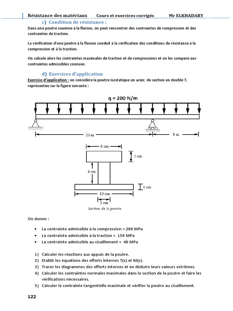 Cours et exercices sur la résistance des matériaux | PDF | Résistance ...
