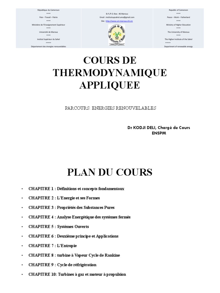 Cours de Thermodynamique Appliquée | PDF | Chaleur | Diagramme de phase