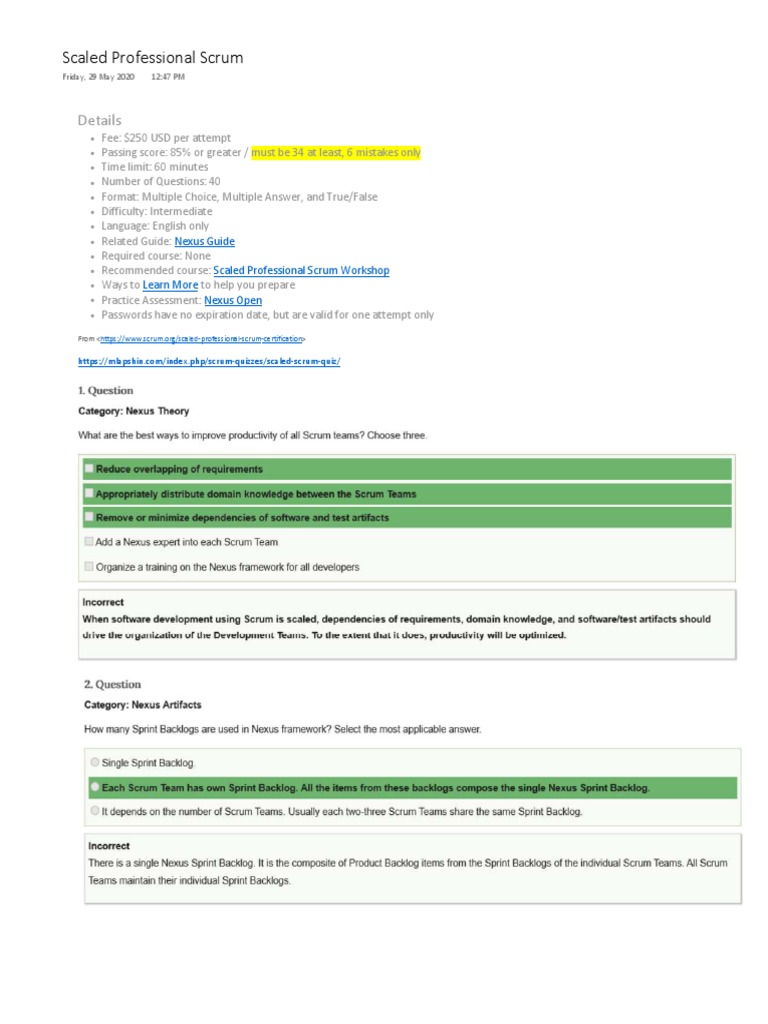 Scaled Professional Scrum Exam Details | PDF | Career & Growth | Business