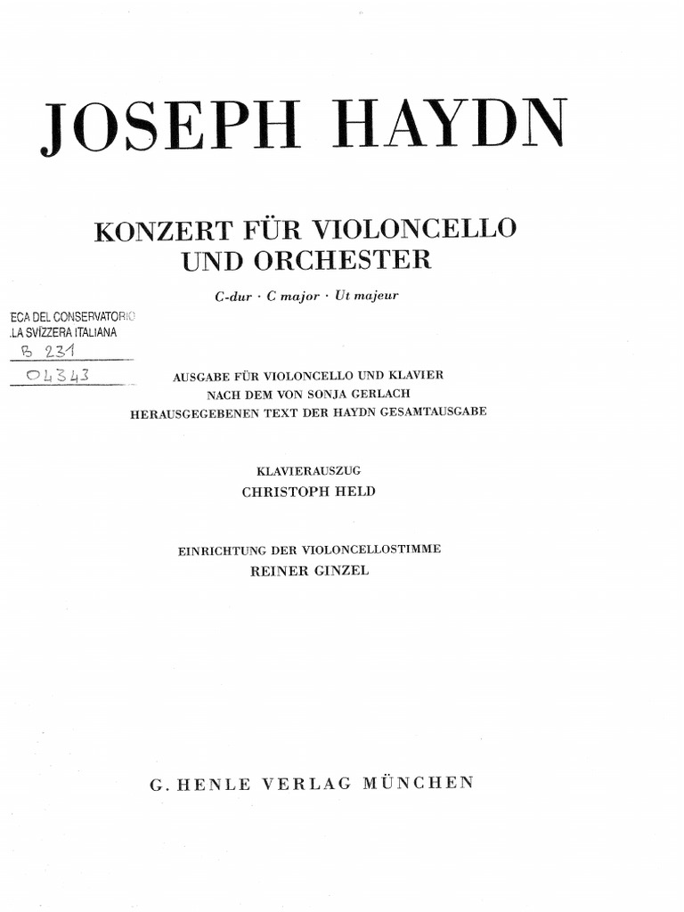 Haydn - Cto Per VCL Do Magg - VCL - G.henle | PDF