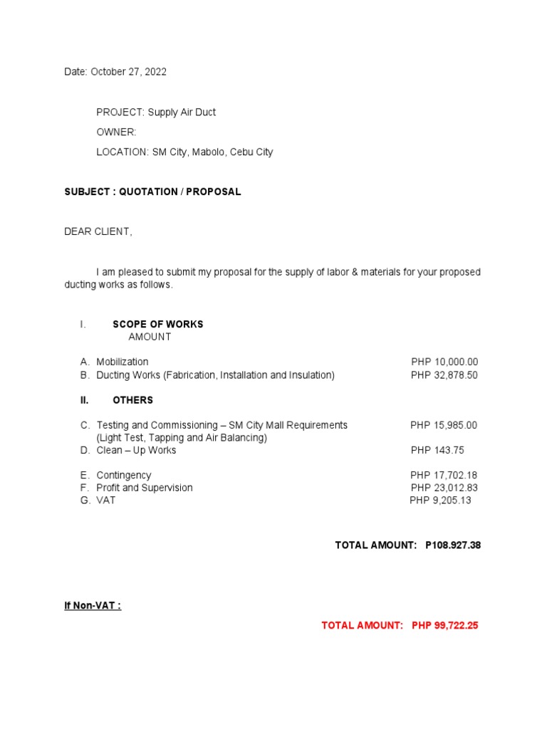 Ducting Works Quotation for SM City Cebu | PDF