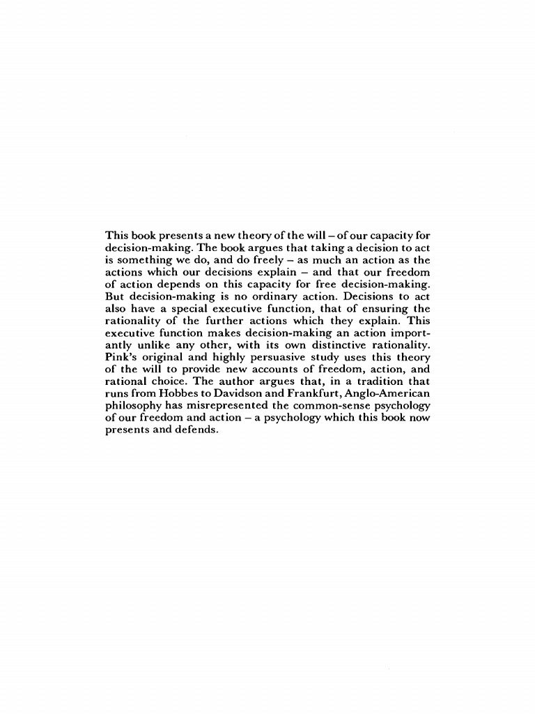 Thomas Pink - The Psychology of Freedom (2007) | PDF | Free Will ...