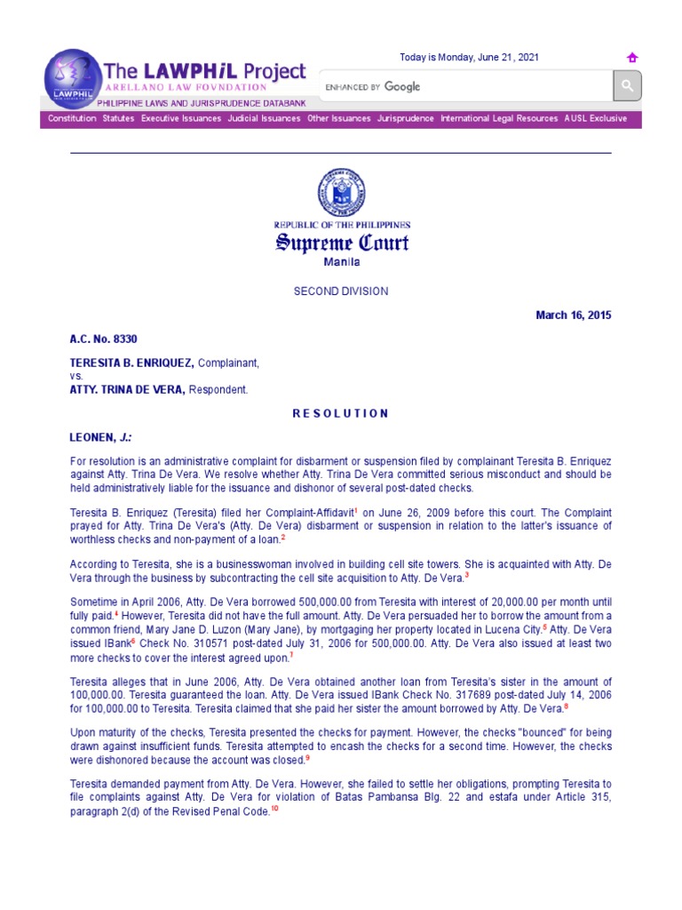 Court Suspends Lawyer for Issuing Worthless Checks PDF