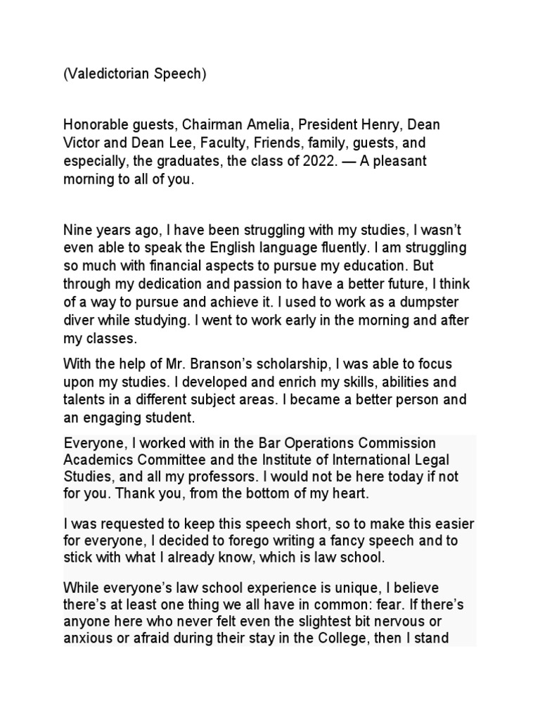 Valedictorian Speech PDF Rule Of Law Justice