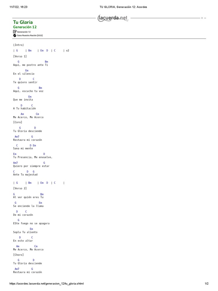 TU GLORIA, Generación 12 Acordes PDF Música grabada