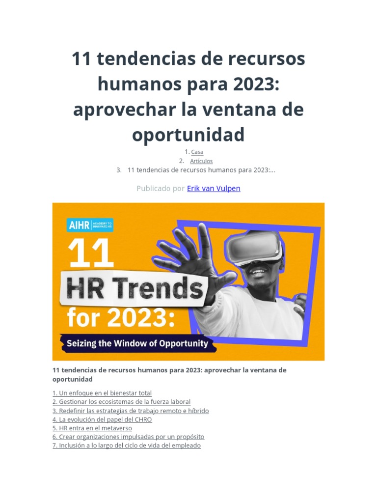 11 Tendencias de Recursos Humanos para 2023 | PDF | Gestión de recursos ...