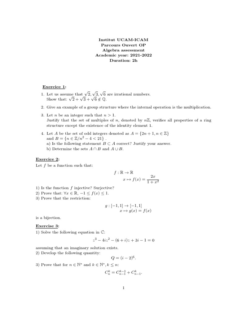 Assessment algebra 2023 pdf