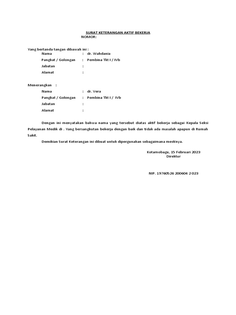 Surat Keterangan Aktif Bekerja | PDF