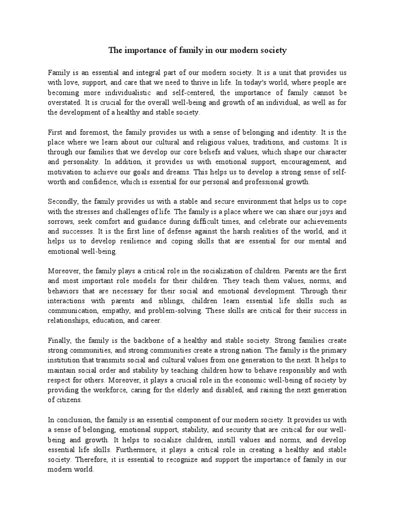 The Importance of Family in Our Modern Society | PDF | Family ...