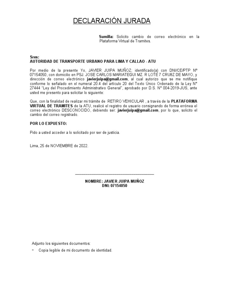 Cambio de correo electr nico en la plataforma virtual de tr mites atu pdf