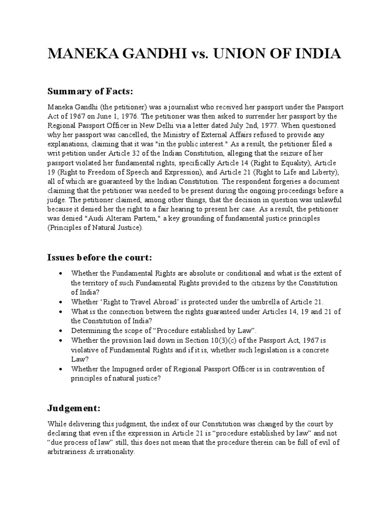 Right to Travel Abroad Established as a Fundamental Right The Maneka