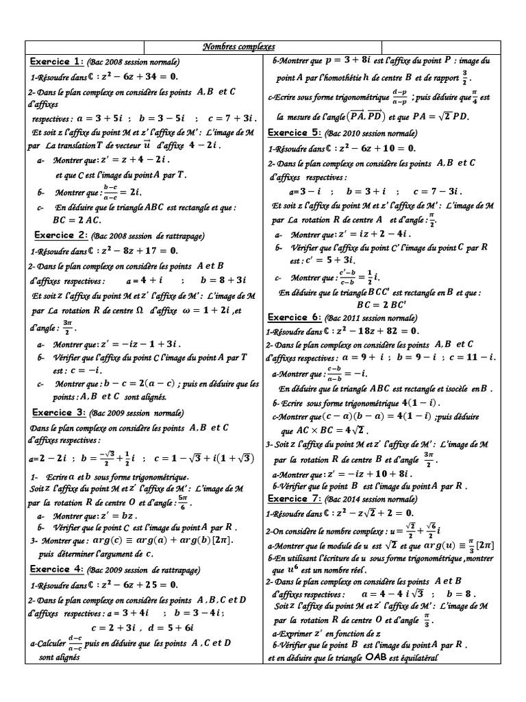 Exercices sur l'homothétie et nombres complexes | PDF | Nombre complexe ...