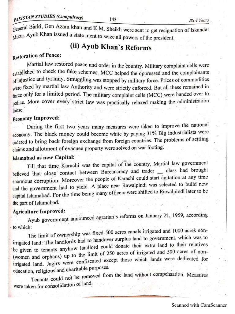 Reforms & Working of Ayub Khan PDF