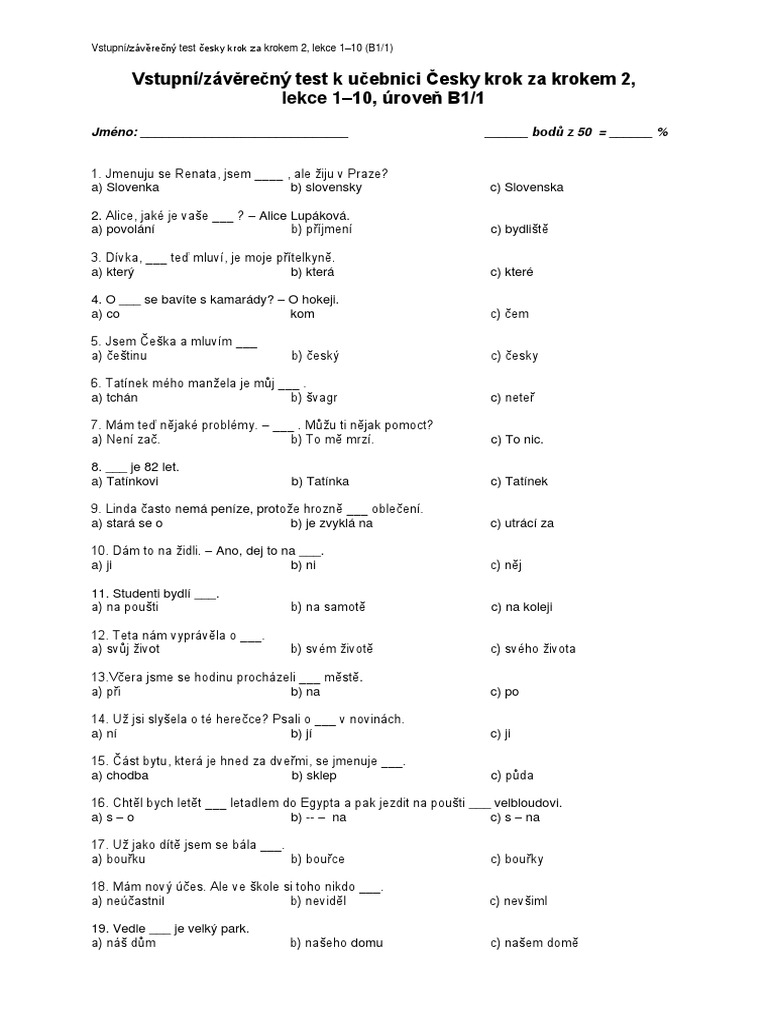 ckzk2 Vstupni Test l01 10 | PDF