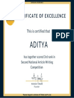 Aditya: Certificate of Excellence