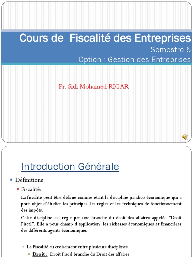 Cours de Fiscalité des Entreprises | PDF | Impôts | Impôt sur le revenu