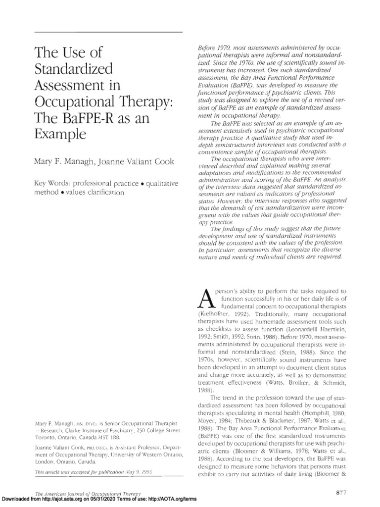 Standardized Assessment in Occupational Therapy Exploring Therapists