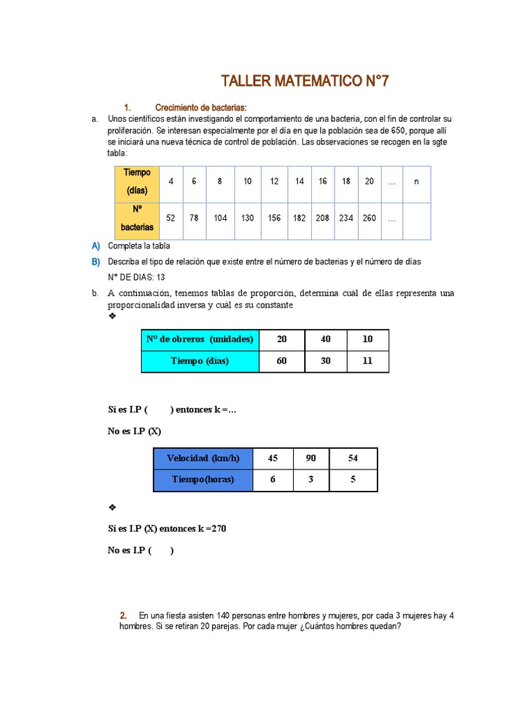 Taller Matematico N 7 | PDF | Métodos y materiales de enseñanza