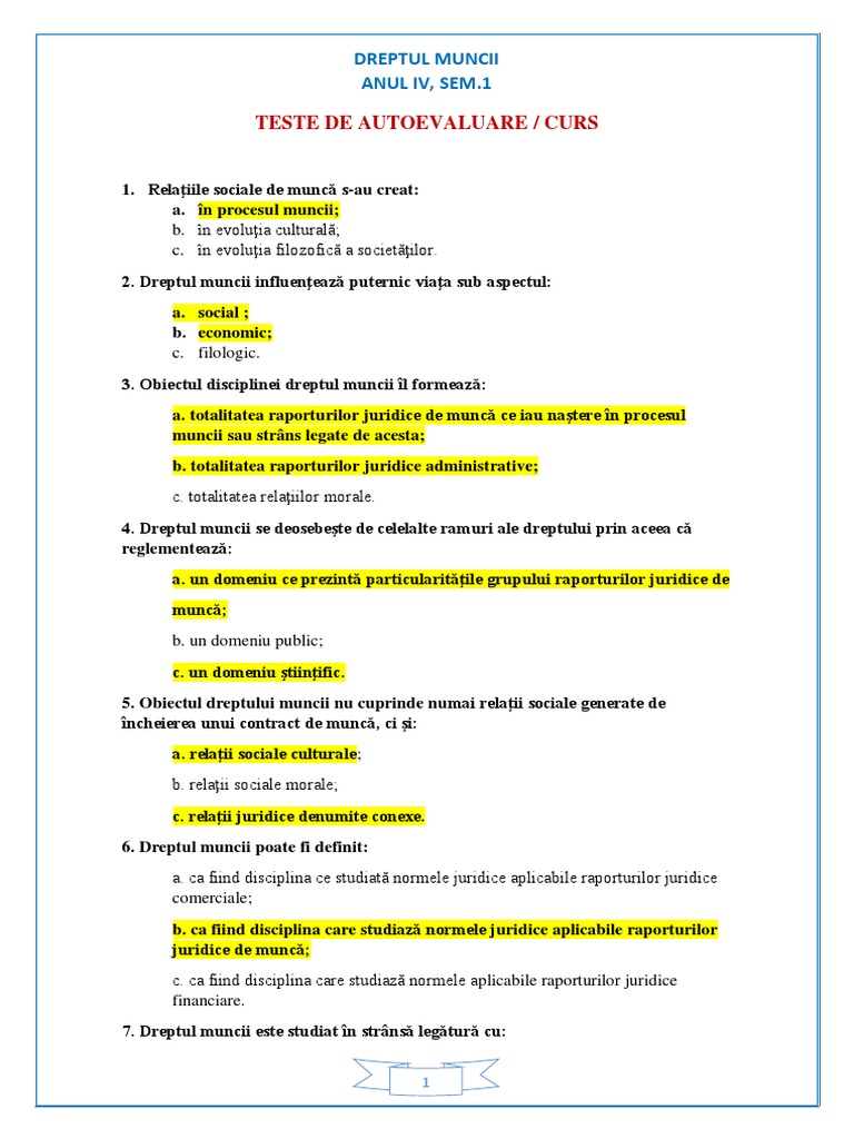 Teste de Autoevaluare - Curs | PDF