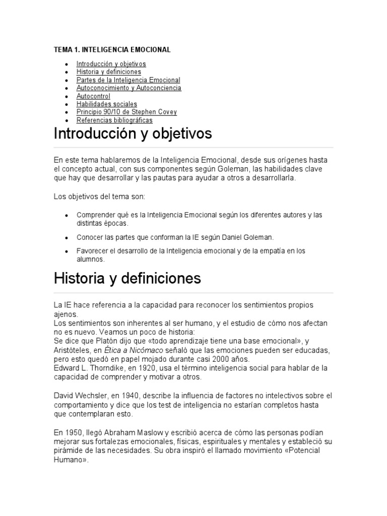 Tema 1. Inteligencia Emocional | PDF | Las emociones | Inteligencia