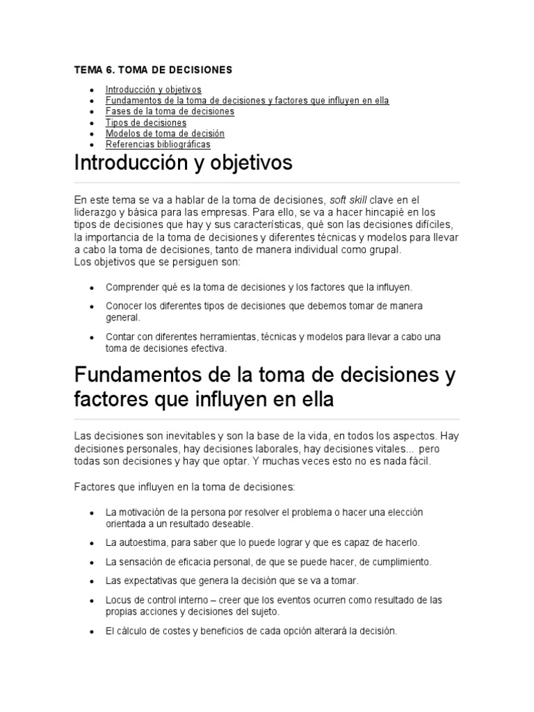 Fundamentos de la Toma de Decisiones | PDF | Toma de decisiones | Cognición