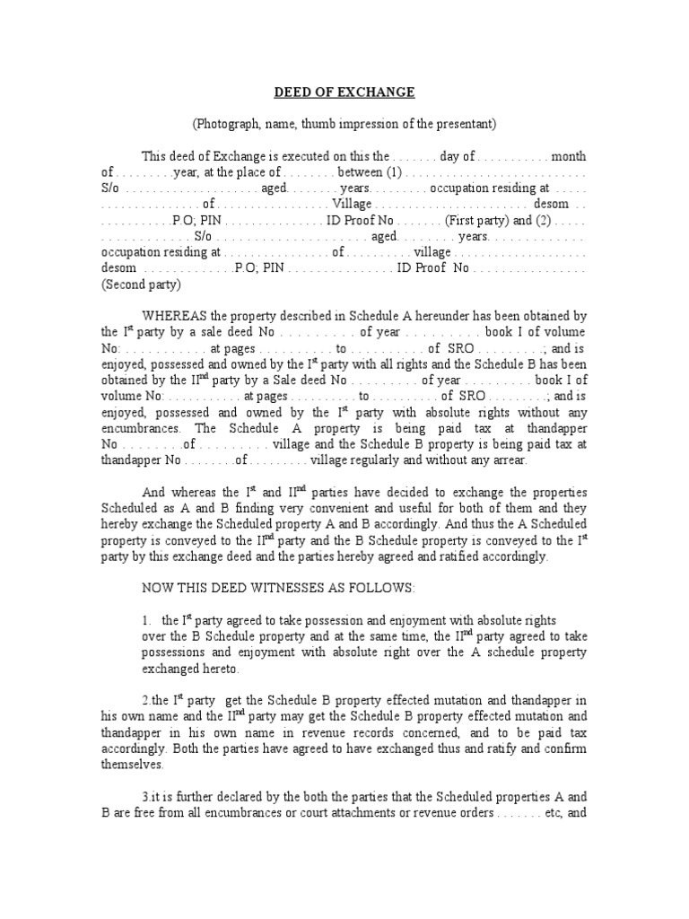Exchange Deed Eng PDF Deed Civil Law (Legal System)
