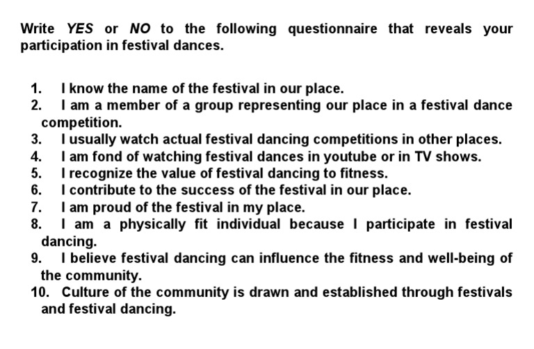 Festival Dance Participation Survey | PDF