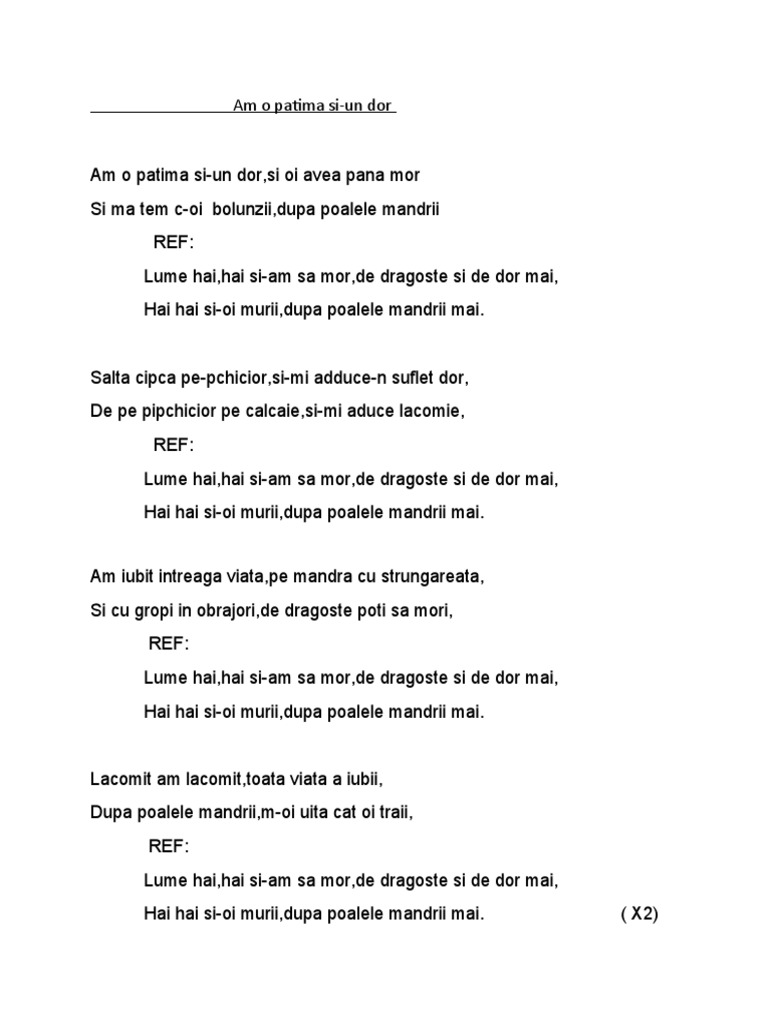 Am o Patima Si-Un Dor | PDF