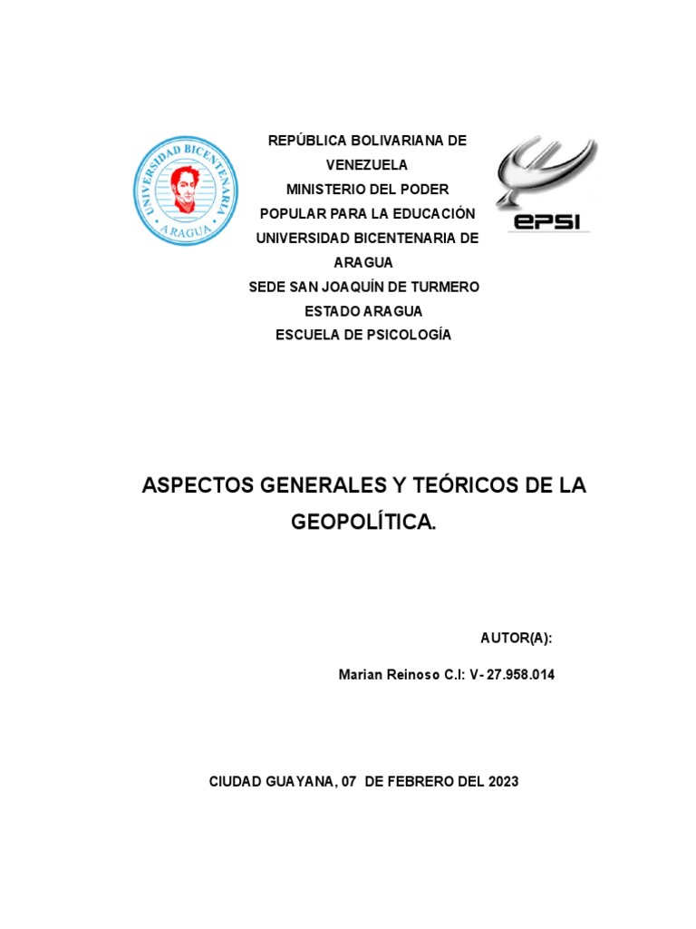 Aspectos Generales y Teóricos de La Geopolítica | PDF | Geopolítica ...